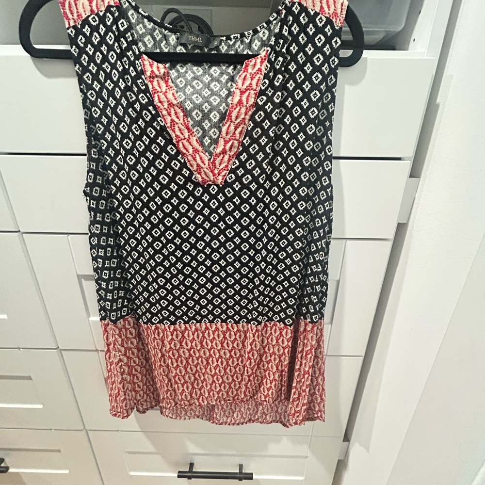 THML Black and Red Geometric Blouse